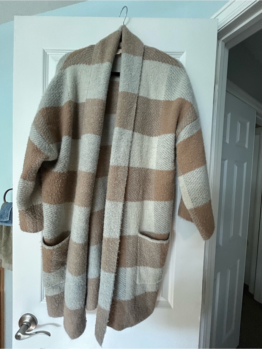 lovestitch Cream and Tan Striped Open Cardigan